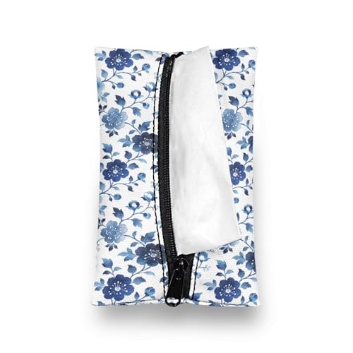Blue Flowers Tissue Pouch, Small Pockets Stylish Tissue Pouch for Coins Easy to Carry Small Pouch for Keys Coins Credit Cards - color: Blue Flowers 01