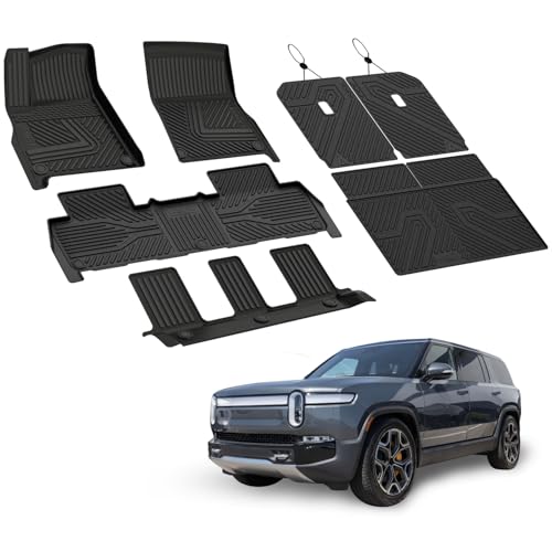 LASFIT Floor Mats&Trunk Mat&Backrest Mat for Rivian R1S 2024 2023 2022, TPE All Weather Floor Mats Custom Fit Floor Liner&Cargo Mat for R1S 2022-2024 Full Set Car Mats and Cargo Liner - size: 5)2022-2024|Rivian R1S|Floor&Cargo&Backrest Mat