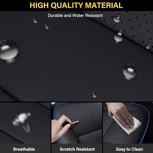 Coverado Chevy Silverado Seat Covers Full Set, Faux Leather Car Seat Covers Fit for 2014-2018 1500, 2015-2019 2500HD 3500HD Chevy Silverado GMC Sierra Crew Double Extended Cab(Blueline) - color: Blueline, size: FullSet(2014-2018)