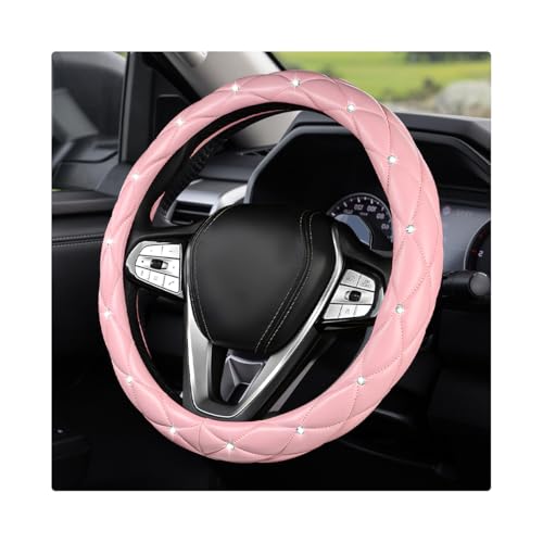 Bling Car Steering Wheel Cover, 15 Inch Diamond Leather Anti-Slip Auto Steering Wheel Protector, Cute Sparkly Rhinestones Wheels Cover Automotive Decoration for Women Girl (Pink) - color: Pink