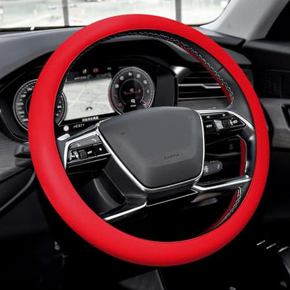 Car Steering Wheel Cover, Silicone Car Steering Wheel Protective Cover, 33-40 CM Anti-Slip Soft Comfortable Steering Wheel Cover for Women Men, Universal Accessories Fit Most Vehicles (Red) - color: Red