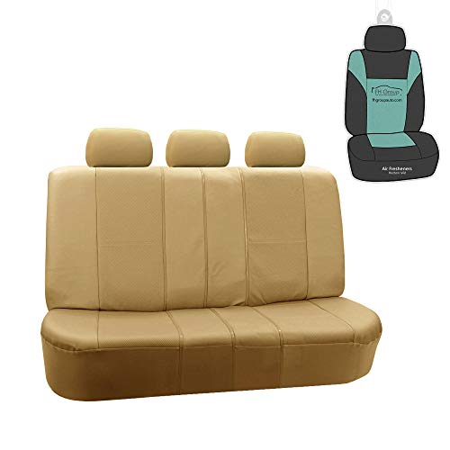 FH Group Car Seat Cover for Back Seat PU Leather - Universal Fit, Rear Beige Seat Covers for Cars with Rear Split Bench, Car Seat Protector for Dogs, Car Interior Accessories for SUV, Sedan, Van - color: Beige, size: Rear Set