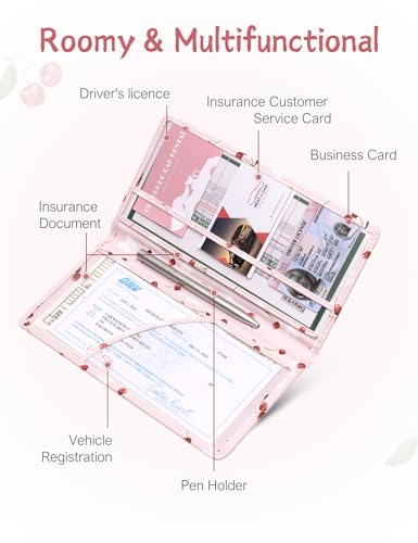 Mymazn Car Registration and Insurance Holder, PU Leather Glove Box Car Organizer with Magnetic Closure for Driver's License & Essential Documents (Pink Cherry) - color: Pink Cherry