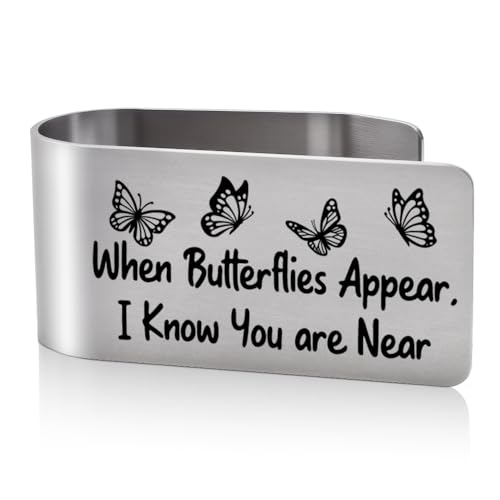 When Butterflies Appear I Know You are Neaar Visor Clip for Cars, Memorial Gifts for Loss of Daughter, Bereavement Gifts for Loss of Mother, Car Charm Butterfly Sympathy Present - color: siliver