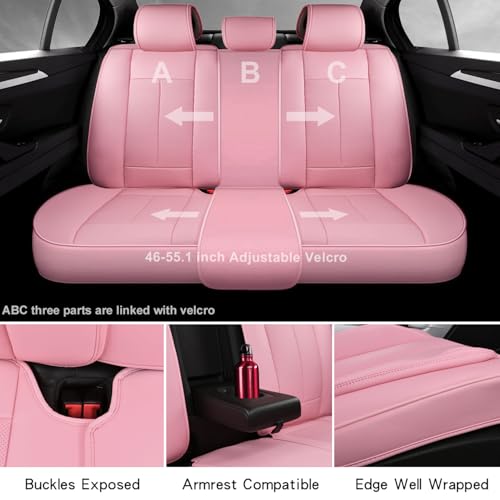 CAR PASS Nappa Leather Seat Covers Full Set Cushioned, Universal Waterproof Durable, All Pink Car Seat Covers Leatherette Support Lumbar Women Fit for SUV Pick-up Truck Sedan Cute 5 Seats Solid Pink - color: Pink Full Sets