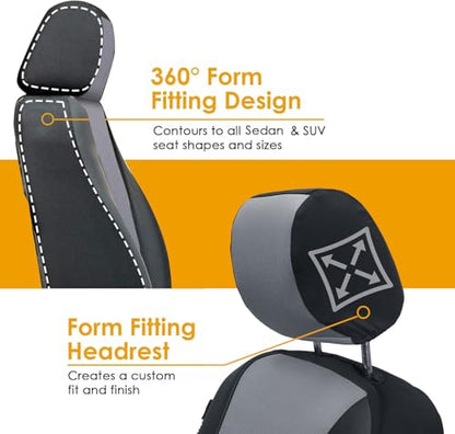 LPI Truck Heavy Duty Car Seat Covers for Front Seats; Fits Sedans and SUVs, Includes Front and Rear Storage Pockets, Built-in Molle Style Organizer; Semi-Custom Fit; Black/Grey, 2pcs - color: Sedan Seat Cover Grey