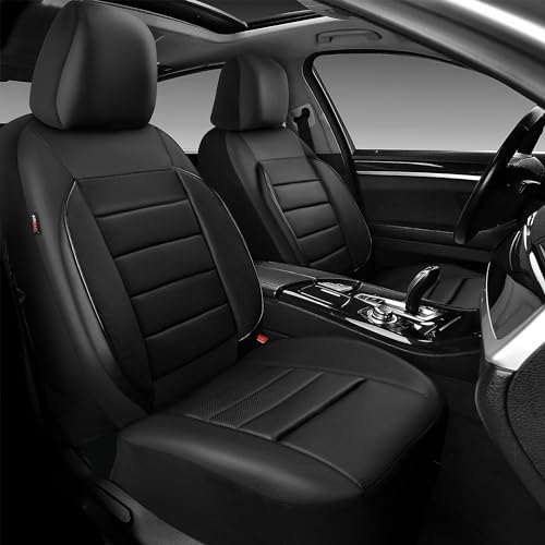 CAR PASS Leather Seat Covers Full Set Universal Water Resistant 3D Foam Back Support, Luxury Comfort Automotive 5 Seat Covers All Season Fit for SUV,Sedan,Van, Airbag Compatible Elegance(Pure Black) - color: All Black