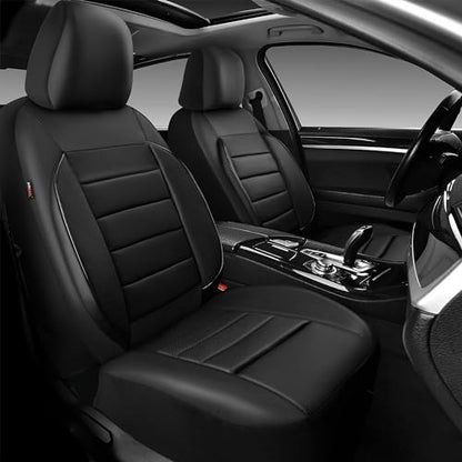 CAR PASS Faux Leather Car Seat Covers Front Seats Only, 3D Foam Support Car Seat Covers, Universal fit for Trucks Vans SUVs Sedans Automotive Comfortable, Airbag Compatible 2 Pieces Front Solid Black - color: Black Front
