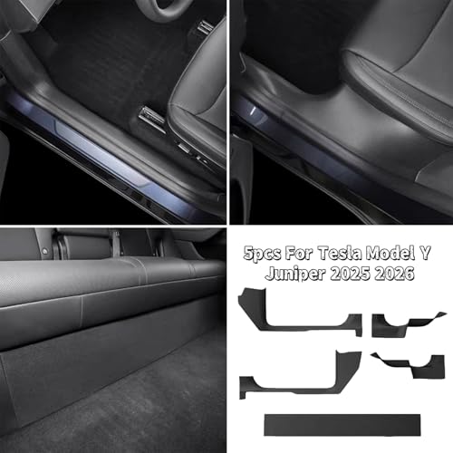 Door Entry Threshold Strip 2nd Row Seat Lower Protector for Tesla Model Y Juniper 2025 2026 Front & Rear 5PCS Door Sill Protective Cover Anti-dust Black