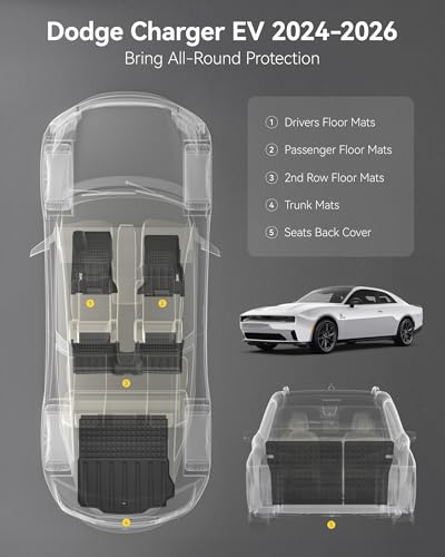 3W Floor Mats & Cargo Liner & Seatback Mats for 2024-2025 2026 Dodge Charger EV Daytona (Fit 2-Door, Not for 4-Door) Scat Pack & R/T, All Weather TPE Custom Fit Car Mats Floor Liners Full Set, Black - size: 2024-2026 Charger Full Set