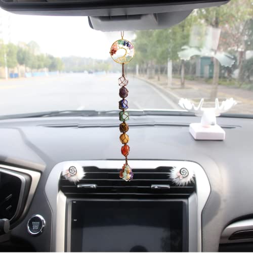 2 Pieces of 7 Chakras Healing Crystals and Tree of Life Wall Hanger Tumbled Gemstones Meditation Hanging Ornament Christmas Tree Memorial Hanging Pendant (Style 2) - color: A-style 20