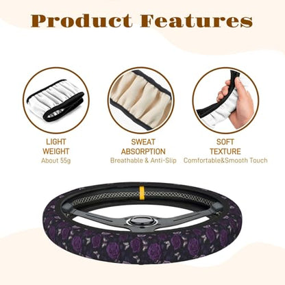 Steering Wheel Cover Accessories Neoprene Cover, Breathable Non-Slip Easy to Install Suitable for Women Men, 14.5-15.5 Inch for Car SUV Van Truck Universal - Purple Rose - color: Purple Rose