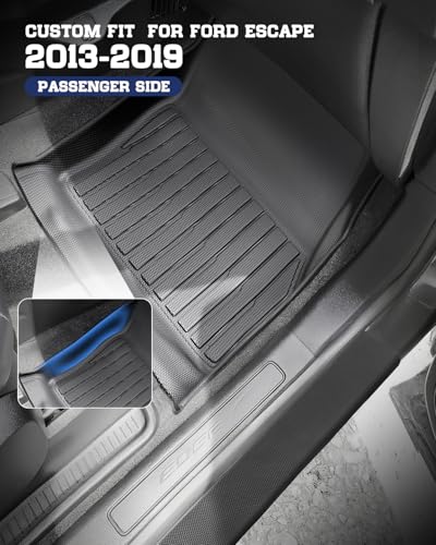 CreekT® Floor Mats for Ford Escape 2013-2019, All-Weather TPE Floor Mats & Cargo Liner with Door Sill Guards Accessories, Full Coverage Set