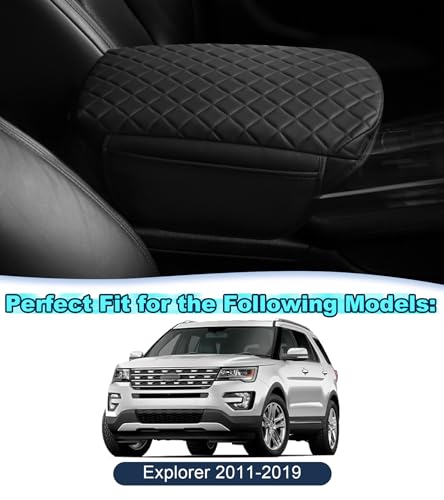 Center Console Cover for Ford Explorer Arm Rest Lid, Diamond Quilted Armrest Pad with 1-Inch Comfort Lift (2011-2019)