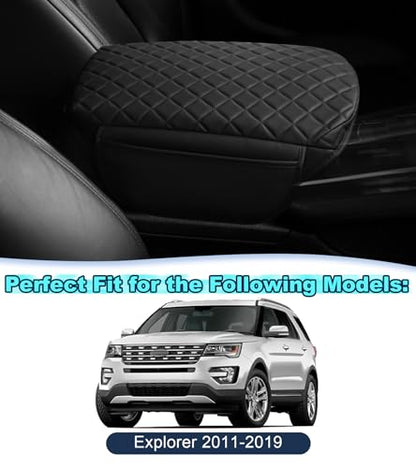 Center Console Cover for Ford Explorer Arm Rest Lid, Diamond Quilted Armrest Pad with 1-Inch Comfort Lift (2011-2019)