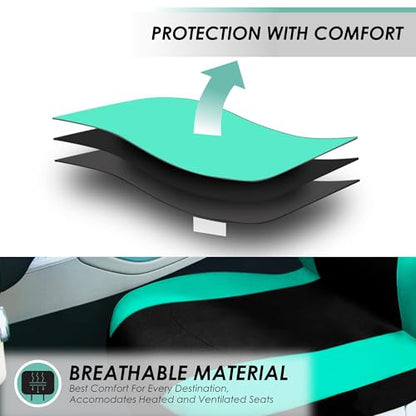 FH Group Full Set Cloth Car Seat Covers , Universal Fit combo, Low Back Front Seat Covers, Airbag Compatible, Split Bench Rear Seat, Washable Seat Cover for SUV,Sedan,Van, Mint - color: Mint