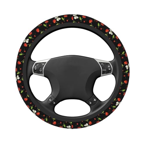 Cherries with Butterflies Elastic Steering Wheel Cover Non-Slip Breathable Steering Wheel Protector Fit Auto, SUVs, Truck - color: Cherries With Butterflies