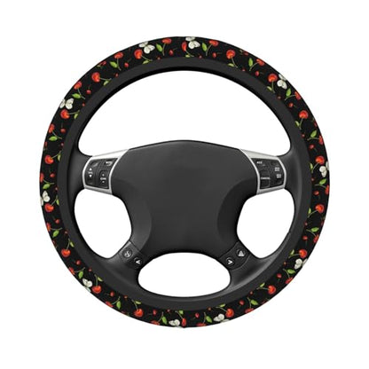 Cherries with Butterflies Elastic Steering Wheel Cover Non-Slip Breathable Steering Wheel Protector Fit Auto, SUVs, Truck - color: Cherries With Butterflies