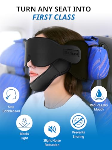 SARISUN Travel Pillows for Airplanes with Sleep Eye Mask, Chin Strap, Airplane Pillow for Long Flights, Car Road Trip, 360° Support Headrest, Travel Essentials Stop Bobblehead, Mottled Blue - color: Mottled Blue
