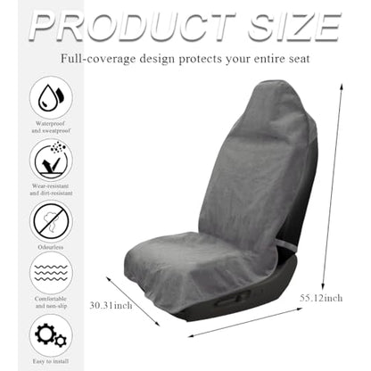 Waterproof Car Towel Seat Cover, Sweating Non-Slip Premium Towel Carseat Cover Protector, Universal Soft Machine Washable Car Truck SUV Front Seat Cover for Gym Workout Beach Hiking (Gray)