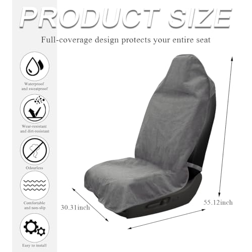 DXNQ Waterproof Car Towel Seat Cover, Sweating Non-Slip Premium Towel Carseat Cover Protector, Universal Soft Machine Washable Car Truck SUV Front Seat Cover for Gym Workout Beach Hiking (Gray) - color: Gray, 1pc, Front