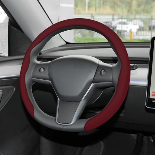 Nappa Leather Steering Wheel Cover,Universal Fit 15 Inch-Premium Non-Slip Breathable Comfort Grip for Cars Trucks SUVs,Anti-Slip Durable Interior Upgrade Wine Red - color: Wine Red