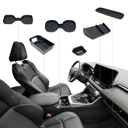 6PCS Center Console Organizer Tray for 2025 2024-2019 Toyota RAV4 Accessories, Armrest Storage Box, Driver Storage Drawer, Passenger Storage Mat Console Cup Holder Inserts for Toyota RAV4 - style: fit for Toyota Rav4 2019-2025