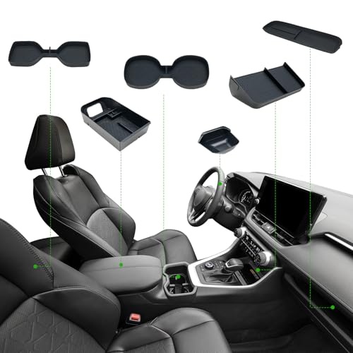6PCS Center Console Organizer Tray for 2025 2024-2019 Toyota RAV4 Accessories, Armrest Storage Box, Driver Storage Drawer, Passenger Storage Mat Console Cup Holder Inserts for Toyota RAV4 - style: fit for Toyota Rav4 2019-2025