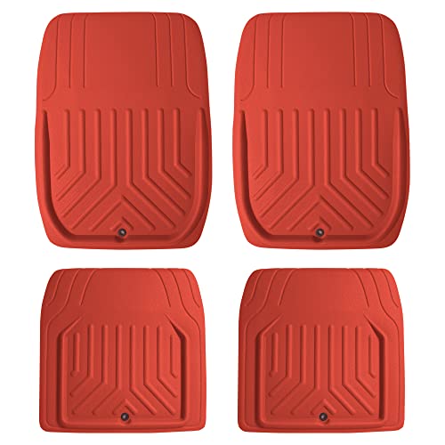 FH Group Faux Leather Deep Dish Car Floor Mats – Trim-to-Fit, Universal Fit Full Set Automotive Floor Mats for Cars, SUVs & Trucks, Durable All-Weather Interior Protection, Red - color: RED