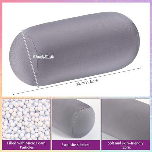 Geelin 2 Pcs Micro Bead Roll Pillow 11.8 x 6.3 Inch Pillow Bolster Soft Cylindrical Pillows for Sleeping Home Travel Neck Head Back Support Rest(Grey,White) - color: Grey,white