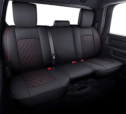 Aierxuan Dodge Ram Car Seat Covers Full Set Waterproof Leather Custom Fit 2009-2026 1500, 2010-2026 2500/3500 Crew Quad Regular Cab Truck Pickup with Split Bench 60/40(Full Set/Black-Red) - color: Full Set/Black-Red