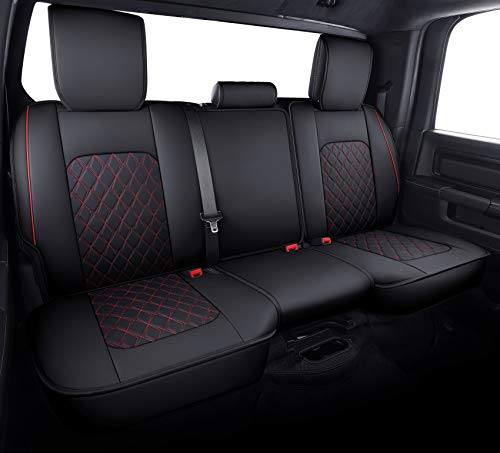 Aierxuan Dodge Ram Rear Seat Covers Waterproof Leather Custom Fit 2009-2026 1500, 2010-2026 2500/3500 Crew Quad Regular Cab Pickup Compatible with Split Bench 40/60(Rear Seat/Black-Red) - color: Rear Seat/Black-Red