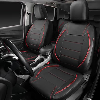 CAR PASS Universal FIT Piping Leather Car Seat Cover, for suvs,Van,Trucks,Airbag Compatible,Inside Zipper Design and Reserved Opening Holes (Full Set, Black and Red) - color: Red Black