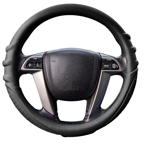 FH Group Universal Fit Silicone with Grip and Pattern Massaging Grip Steering Wheel Cover fits most Cars, SUVs, Trucks, and Vans Black