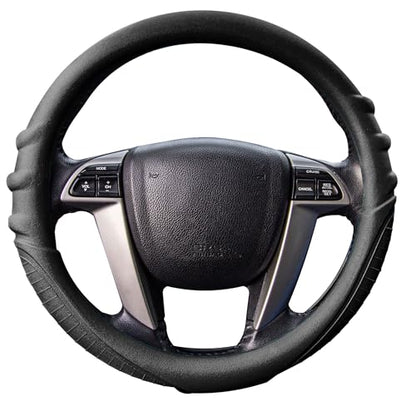 FH Group Universal Fit Silicone with Grip and Pattern Massaging Grip Steering Wheel Cover fits most Cars, SUVs, Trucks, and Vans Black