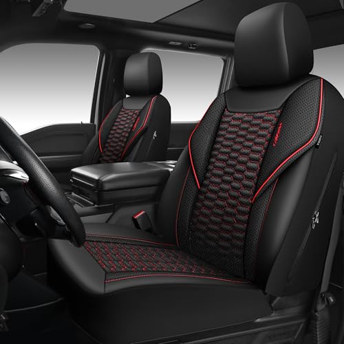 CAR PASS 3D Foam Mesh Leather Car Seat Covers Front Seats, Air Cool Mesh Front Seat Covers for Car, Universal Fit for SUV Truck Sedan Automotive, Armrest Airbag Compatible,Black and Red - color: Black And Red Mesh Leather, size: Two Front