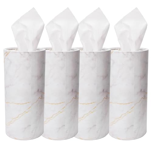 4 PCS Car Tissue Holder, Refillable Auto Cup Holder Napkin Tube Container with Facial Tissues, Portable Tissue Cylinder Box Paper Towel Organizer for Vehicle Office Home (White) - color: White