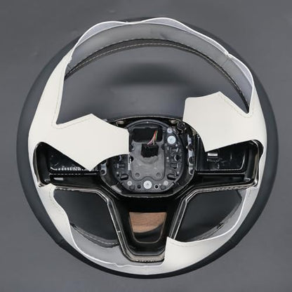 MEWANT DIY Stitched 3D Style Steering Wheel Cover Wrap for Land Rover Range Rover Sport III(L461) 2023-2025/Discovery Sport/Range Rover Evoque II/Range Rover Velar 2021-2025 - color: 6：3D Style(Beige&Black Real Leather)