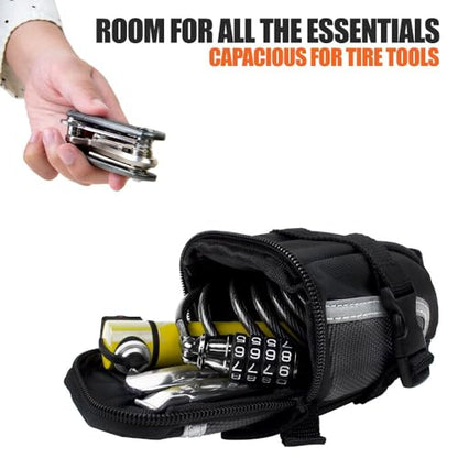 BV Strap-On Bike Bag with Reflective Material - Saddle Bag with Seperate Divider for Small Items for All Your Essentials - Bike Pouch with Taillight Hanger for Maximum Safety - size: Large, style: Cycling Bag