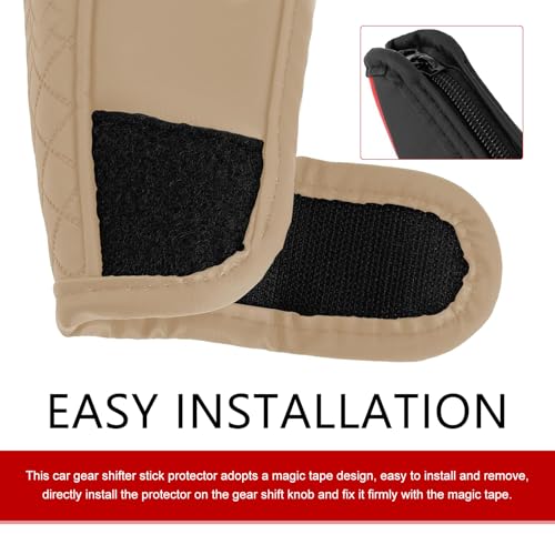 Car Gear Shift Cover, Upgraded Leather Shift Knob Cover, Anti-Slip Breathable Automotive Gear Shifter Decoration Protector, Universal for Most Cars SUVs Trucks (Beige)