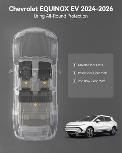 3W Floor Mats Fit for 2024-2025 2026 Chevrolet Chevy Equinox EV (Non Fuel), TPE All Weather Custom Fit for Chevrolet Equinox EV (Non Fuel) Accessories 1st and 2nd Row Full Set Car mats - size: Chevy Equinox EV 2024-2025 Floor Mats