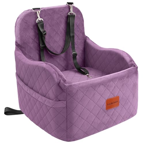 Lealchum Dog Booster Car Seat for Small/Medium Dogs,Puppy Portable Car Bed with Elevated Cushion,Fully Detachable and Washable,2 Storage Pockets,Easy to Install (Purple, Medium) - color: Purple