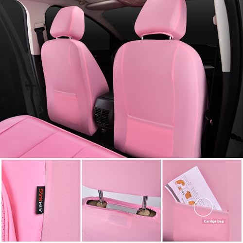 CAR PASS Pink Leather Seat Covers Full Set Universal Water Resistant 3D Foam Back Support, Luxury Comfort Automotive 5 Seat Covers for Women All Season Fit SUV,Sedan,Van, Airbag Compatible Pink - color: All Pink