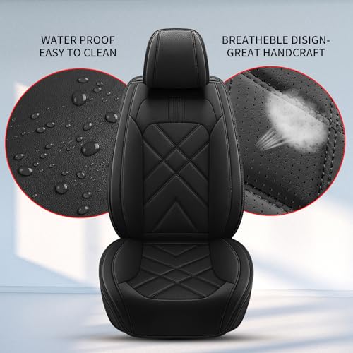 Faux Leather Custom Fit Seat Covers Compatible with Nissan Frontier 2007-2026 Full Set 5 Seats, Airbag Compatible, Black - color: #068-Black, size: 5 Seats