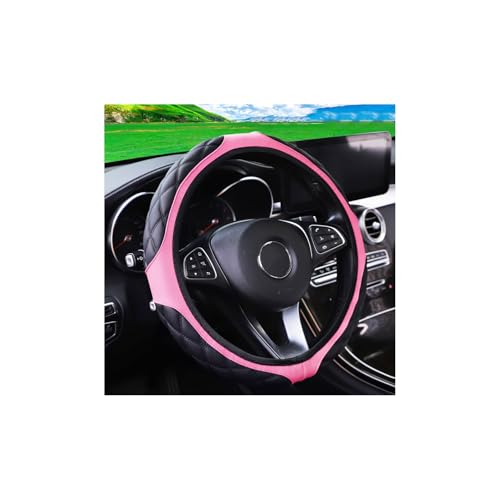 15 Inch Car Leather Steering Wheel Cover, Automotive Accessories Elastic Breathable Anti-Slip Soft Wheel Protector Fits Men and Women, Suitable for SUVs, Trucks, Vehicles and RVs (Pink) - color: Pink
