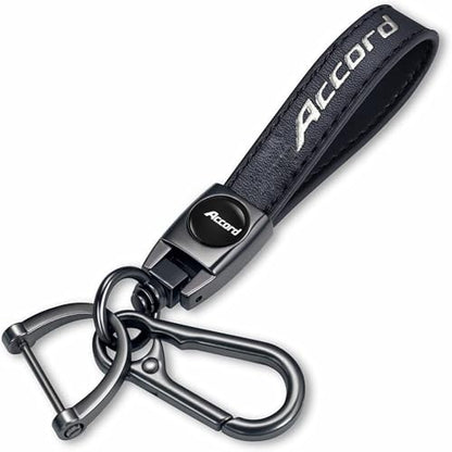 Genuine Leather Car Key Chain Compatible with Honda Accord Accessories Keyring Keychain Accessories Family Present(Black)