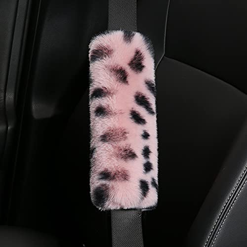 Pinbola 5pcs in 1 Set Faux Wool Steering Wheel Cover Soft Fluffy Handbrake Cover & Gear Shift Cover & 2pcs Seat Belt Shoulder Pads Warm Universal Fit for 15 Inch (L-Pink) - color: L-Pink