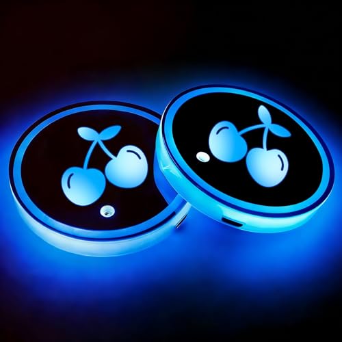 Cherry LED Cup Holder Lights for Car,2Pcs LED Light Up Cup Holder Coasters with USB Charging 7 Colors 3 Modes,Waterproof Interior Atmosphere Lamp,Car Decor Accessories Cherry Gifts for Women Men - color: Cherry