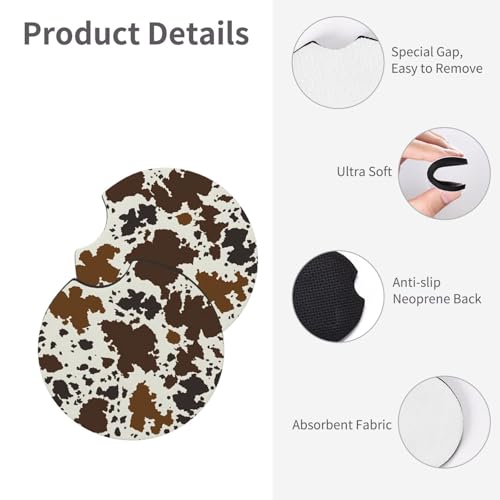 Brown Western Cow Print Steering Wheel Cover for Women Men with 2 Pcs Car Coasters, 15 Inches Neoprene Anti-Slip Cute Universal Car Accessories Protective Cover for Vehicle - color: Brown Cow Print