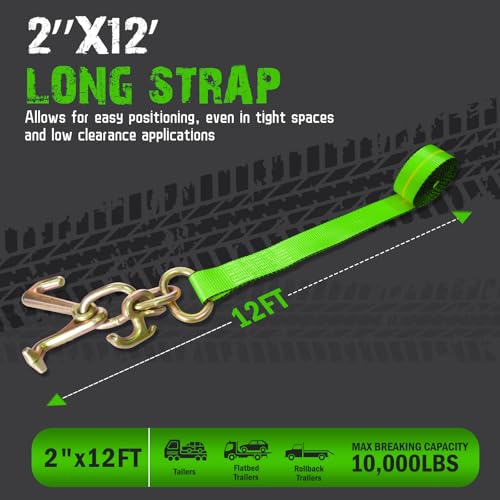 4PCs 2" x12' Recovery Winch Strap w/RTJ Cluster Hook, 10000LBS Tow Truck Car Wrecker Winch Tie Down Straps, Heavy Duty Autohauler Car Tie Down Straps(Green) - size: 2"x12FT(4PCs)-Green